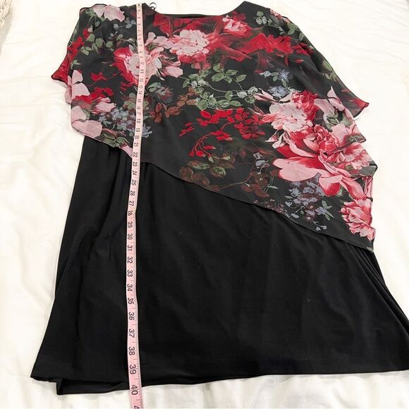 Floral Chiffon Cape Popover Sheath Dress Overlay Black Red Pink Knee Length 18W - Picture 5 of 16